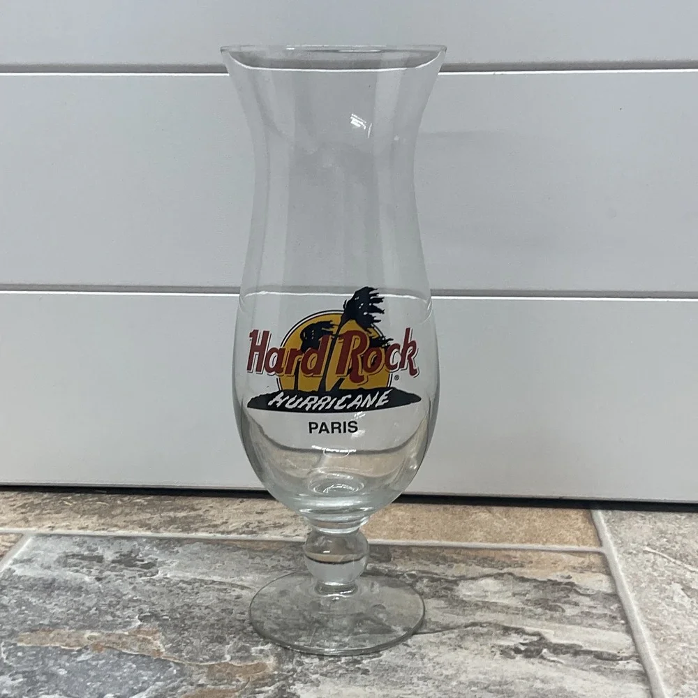 Hard Rock Cafe Paris Hurricane Glass Clear Souvenir Barware Footed Cocktail 9.5